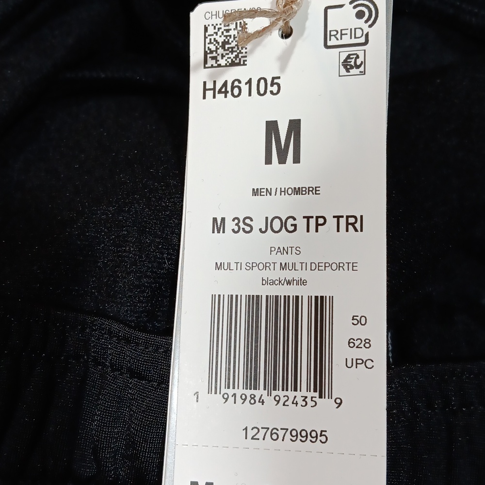 New Adidas Black 3 Stripe Jogger Athletic Pants Mens Medium - Picture 8 of 9